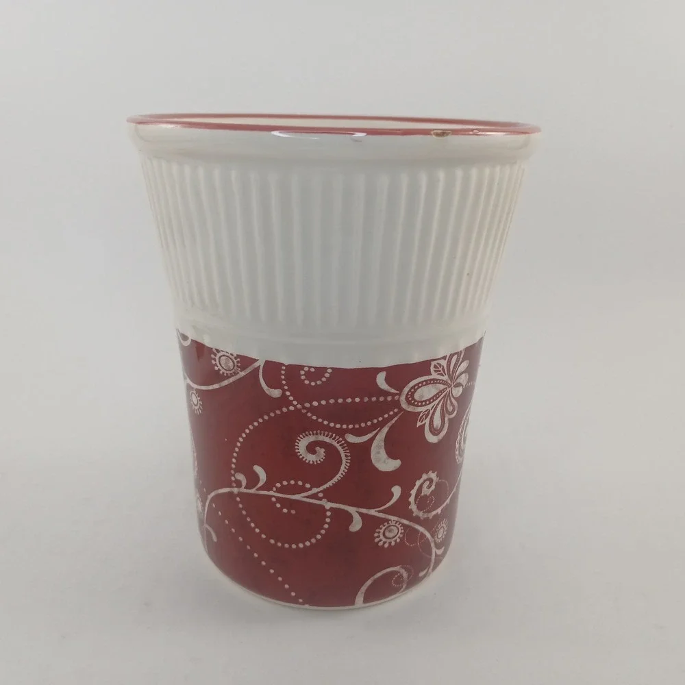 Pier 1 Imports Maribeth Cup Mug Coffee Tea Red Beige Floral Flowers